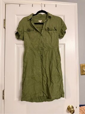 Olive Green Button-Front Shirt Dress